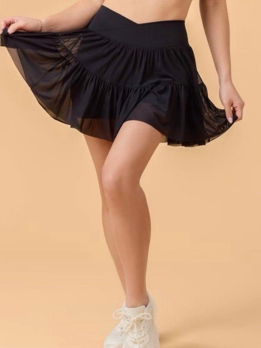 Blogilates Ballerina Skort Light Blue Crossover Waist Mesh Tiered Skirt. Sz L.